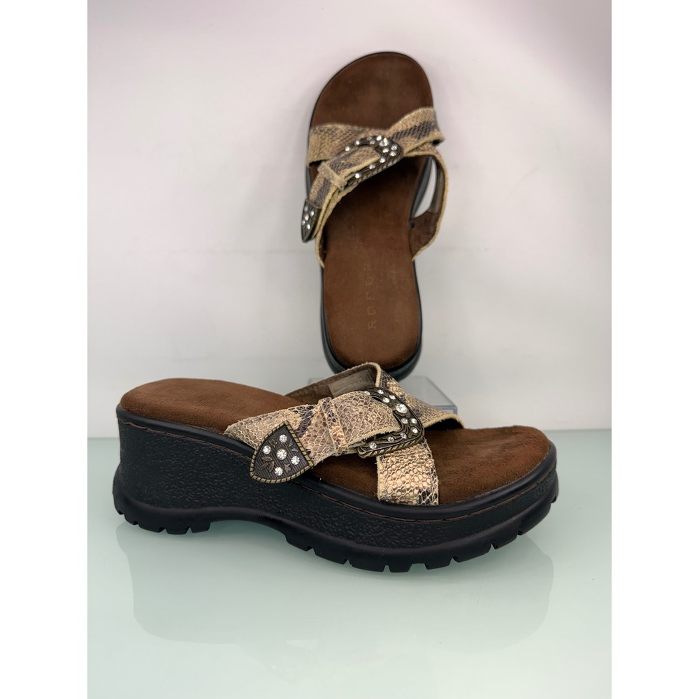 Roper Womens Platform Wedge Sandals Snakeskin Rhinestone Western Y2K Size 7